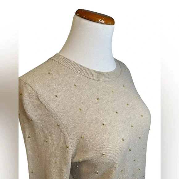 Banana Republic Wool Cashmere Blend Sweater Tan Oatmeal Gold Beads - Picture 3 of 7
